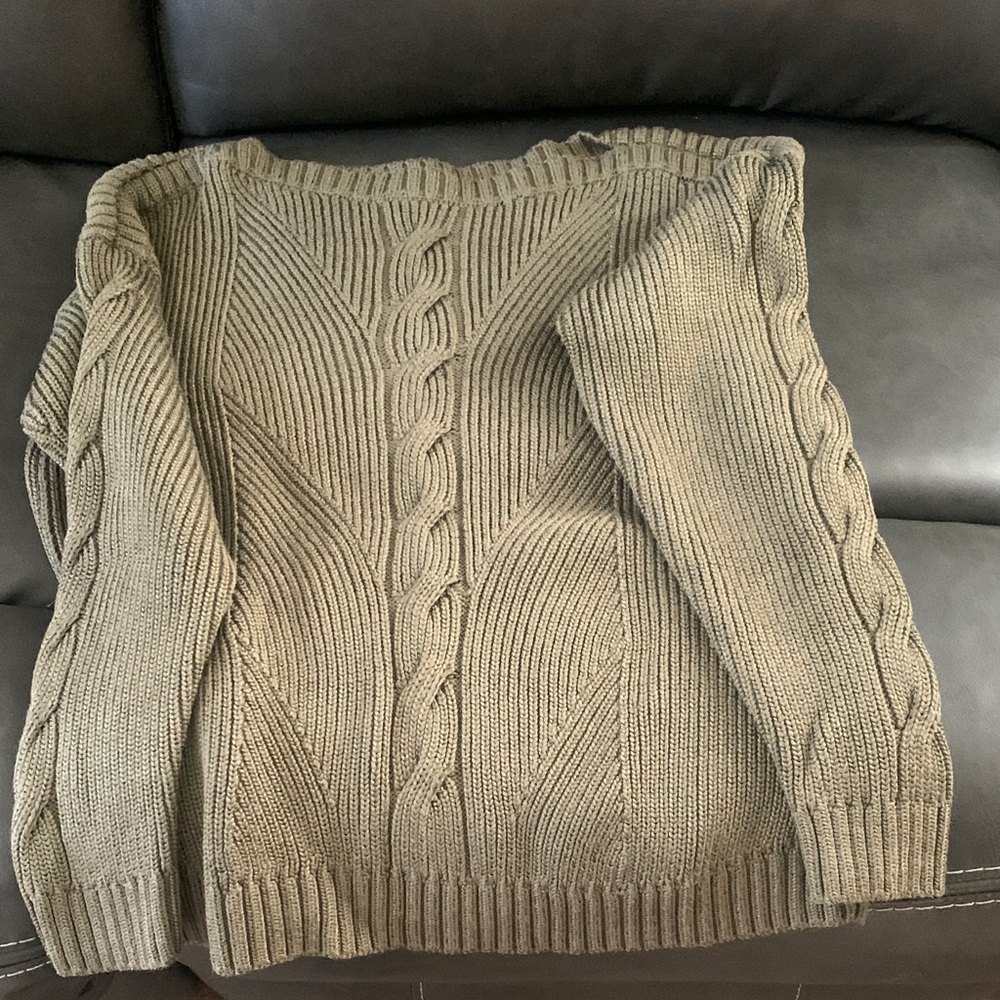 Ralph Lauren Cable Knit Sweater Long Sleeves Size L Cotton Blend Sage Green